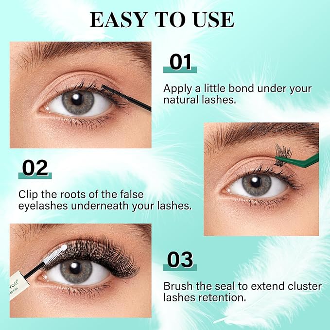 Lash Extension Kit 144pcs Air Touch Lash Clusters with Bond and Seal Lash Applicator Remover D Curl DIY Eyelash Extension Kit Easy to Apply at Home(Air01Kit-D-8-18Mix)