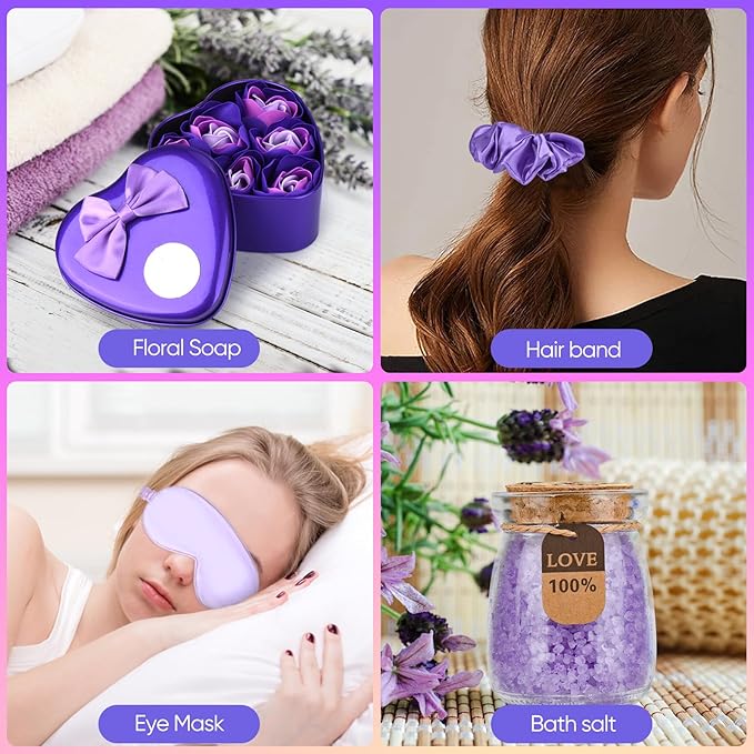 Spa Gift Basket for Women, Lavender Scented, Luxury Self Care Set, Birthday, Mother's Day