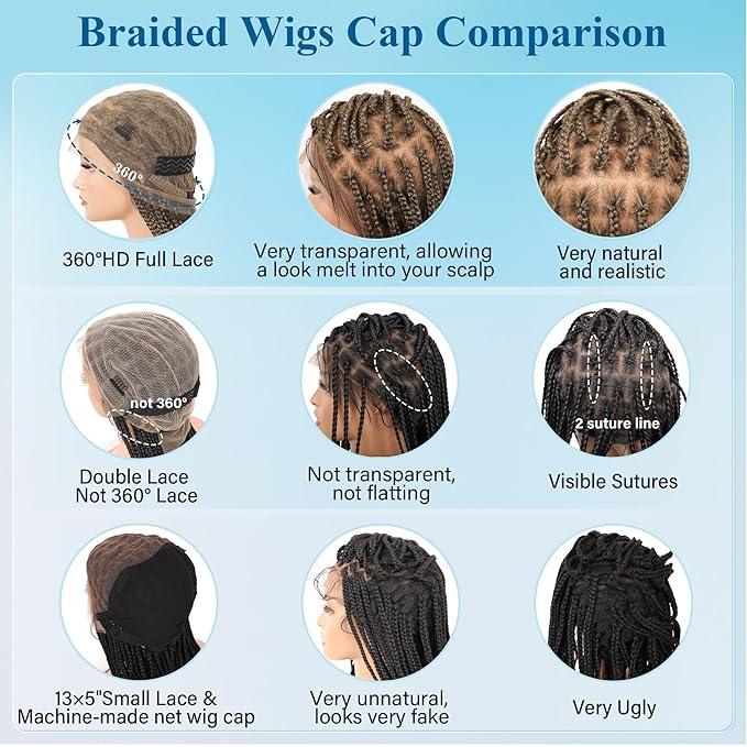360° HD Full Lace Knotless Braided Wigs for Women Box Braid Wig with Curly End Braided Lace Front Wigs Hair Human Hair Blended Braid Wig with Baby Hair Light Brown 36Inch
