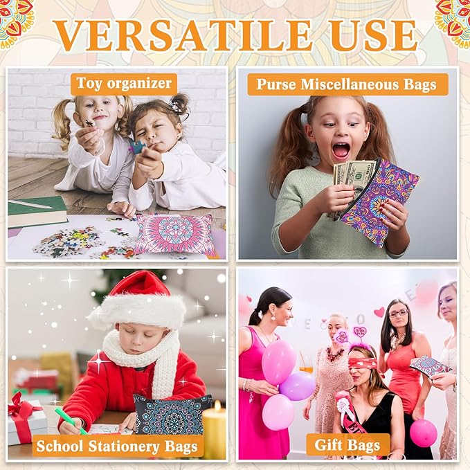 24 Pieces Makeup Bags Bulk Canvas Cosmetic Bags Purse Organizer Zipper Cosmetic Pouch Portable Travel Toiletry Pouch for Women Men Gifts, 7 x 4 Inch (Mandala)