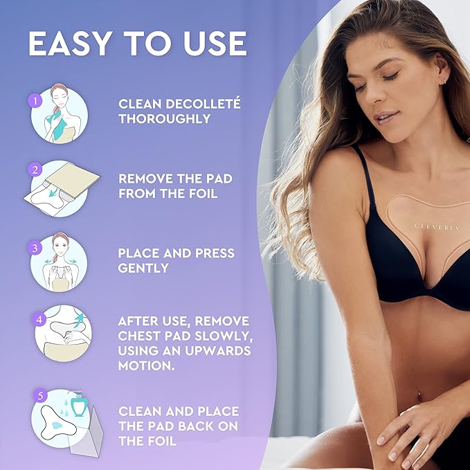 CLEVERFY Silicone Chest Wrinkle Pads for Décolleté - 2-Pack of T-Shape Reusable Anti-Wrinkle Patches