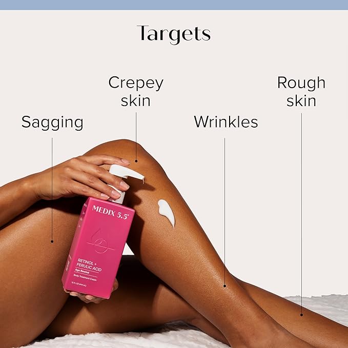 Medix 5.5 Retinol Body Lotion + 3% Hyaluronic Acid Booster Serum Moisturizer Skin Care Set, Crepey Skin Care Treatment, Retinol Body Cream, Retinol Cream Targets Sagging Crepe Skin & Wrinkles, 2PC