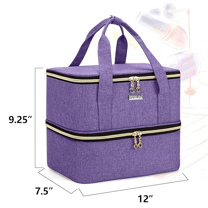 BAFASO Nail Polish Organizer Holds 40 Bottles (15ml - 0.5 fl.oz) and a Nail Lamp, Nail Polish Carrying Case with Manicure Tools Storage Sections (Bag Only), Purple