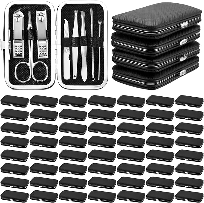 Lasnten 100 Bulk Nail Clipper Set Bulk Manicure Kit Stainless Steel Pedicure Professional Nail Care Kit with Travel Case Portable Grooming for Husband Men Women Family(Black,8 in 1)