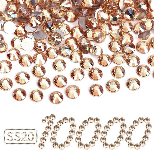 10000PCS Golden Shadow Rhinestones Bulk, Flat Back Crystal Glass Stone Round Gems,SS20, 4.6-4.8mm
