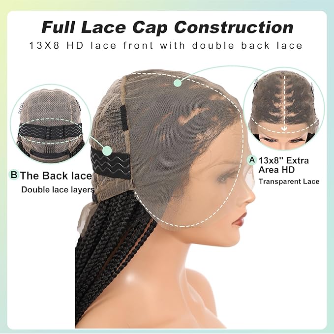 36 Inch 13x8 HD Lace Front Knotless Braided Wigs for Women Box Braid Wig With Baby Hair Human Hair Blended Lace Black Braid Wigs