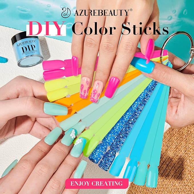AZUREBEAUTY Dip Nails Powder Starter Kit, Hot Pink Neon Yellow Pastel Blue Green 8 Spring Summer Colors with Nail Sticks, Base Glossy Matte Top Coat Activator Liquid Set Manicure Art 30 PCS