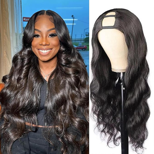 U Part Human Hair Wig Body Wave U Part Wig Human Hair for Black Women Glueless Wigs Human Hair Clip Upgrade Natural Hair Wig Beginner Friendly Middle Part 180% Density 20inch