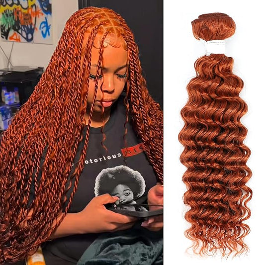 95g 26 Inch Braiding Hair #350 Ginger Bundles Human Hair Deep Wave Human Braiding Hair for Boho Braids 100% Virgin Hair One Bundle Hair Extension for Women