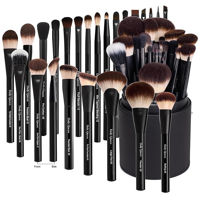25 pcs Makeup Brush Set Holder Black Professional Kabuki Powder Concealers Eye shadows Blush Eyeliner Eyebrow Contour Eye blending Brushes