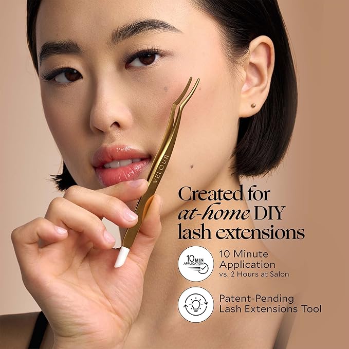 Velour Too Real Xtension Lash Applicator | Gold Stainless Steel | Double Ended Lash Tool for Easy False Extension Lash Application with Soft Silicone Angled Tip