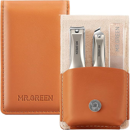 MR.GREEN 3pcs Nail Clippers Set, German Stainless Nail Clippers with Nail File, Anti Splash Excellent Quality Nail Cutters, Professional Finger&Toenail Clippers with Exquisite Case for Men& Women