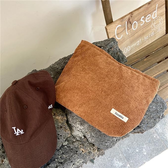 9-Piece 10x7 Corduroy Cosmetic Organizer Set - Zippered Travel Toiletry Bags with Aesthetic Design, Large Capacity Makeup Storage for Women (9 Colors)