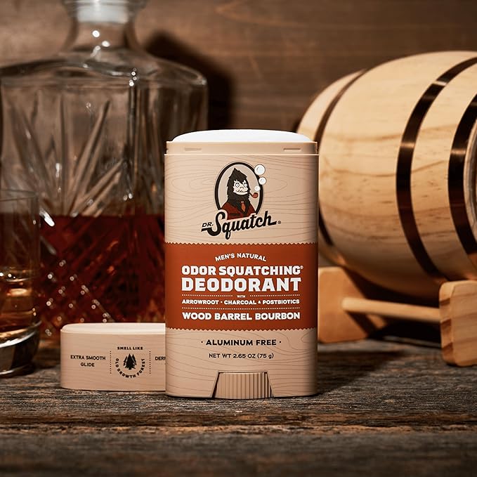 Dr. Squatch NEW Bricc House Travel Pack - Soap Travel Case + Birchwood Breeze, Fresh Falls Soap + Wood Barrel Bourbon Deodorant + Vanilla Bourbon Lip Balm - Full Routine Natural Men's Care Kit