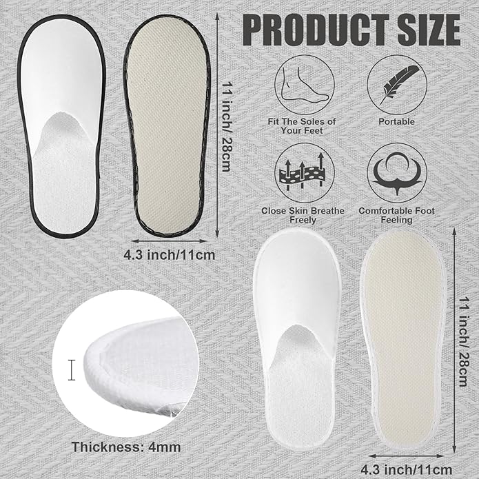 Ramede 80 Pairs Non Slip Disposable Slippers Bulk Hotel Spa Fluffy Closed Toe Indoor Slippers for Guests Men Women Home Wedding Travel Party