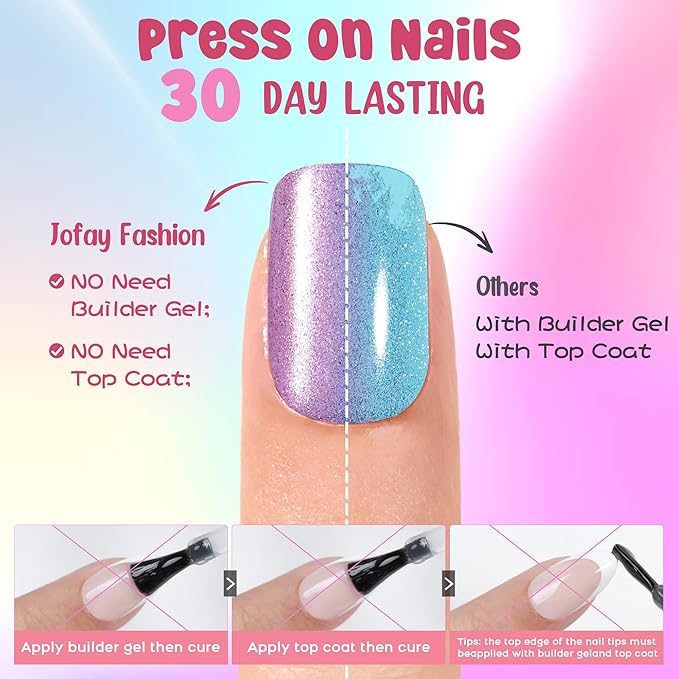 Press on Nails Short - 5 Styles Unique Two-color Ombre Square Cat Eye Press on Nails, Bt Art Box Press On Nails, Soft Gel x Coat Nails False Nails in 16 Sizes - 160 PCS Stick On Nails Kit