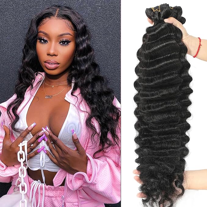 Loose Deep Wave 3 Bundles Human Hair 100% Unprocessed Virgin Brazilian Weave Hair Bundles 16 18 20 Inch Raw Wavy Bundles Human Hair Extensions Natural Black Color for Women