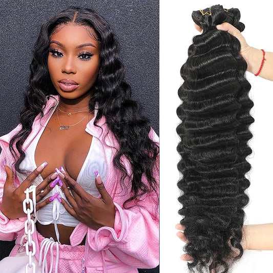 Loose Deep Wave 3 Bundles Human Hair 100% Unprocessed Virgin Brazilian Weave Hair Bundles 16 18 20 Inch Raw Wavy Bundles Human Hair Extensions Natural Black Color for Women