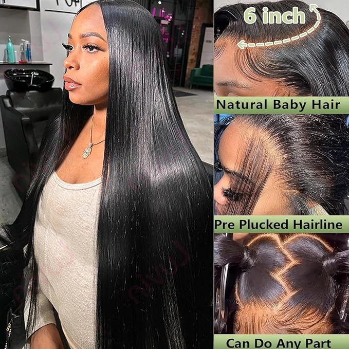 13x6 Lace Front Wigs Human Hair 180 Density Straight HD Lace Front Wigs Human Hair Pre Plucked 13x6 Frontal Glueless Wigs Human Hair with Baby Hair for Women 24 Inch