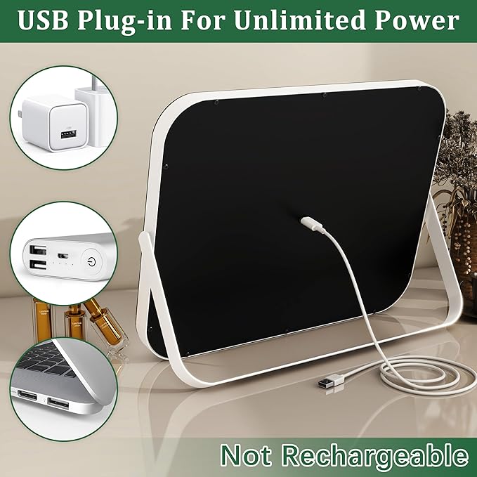 14x10 Inch Lighted Makeup Mirror with 10X Magnification - 3 Mode Dimmable LED & Smart Touch Control - Vanity Mirror with Lights for Desk (White)