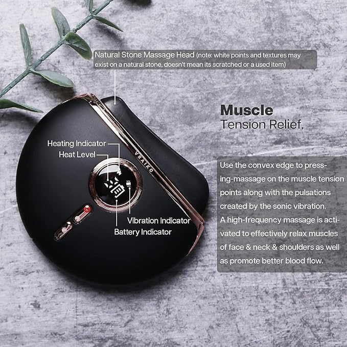 Eclipse Gua Sha Facial Tools, Face Sculpting Tool, Electric Face Massager with 3-Level Heat & Vibration & 1000mAh Battery, Anti-Aging, Neck & Face Lift, Wrinkle and Puffiness Reduction