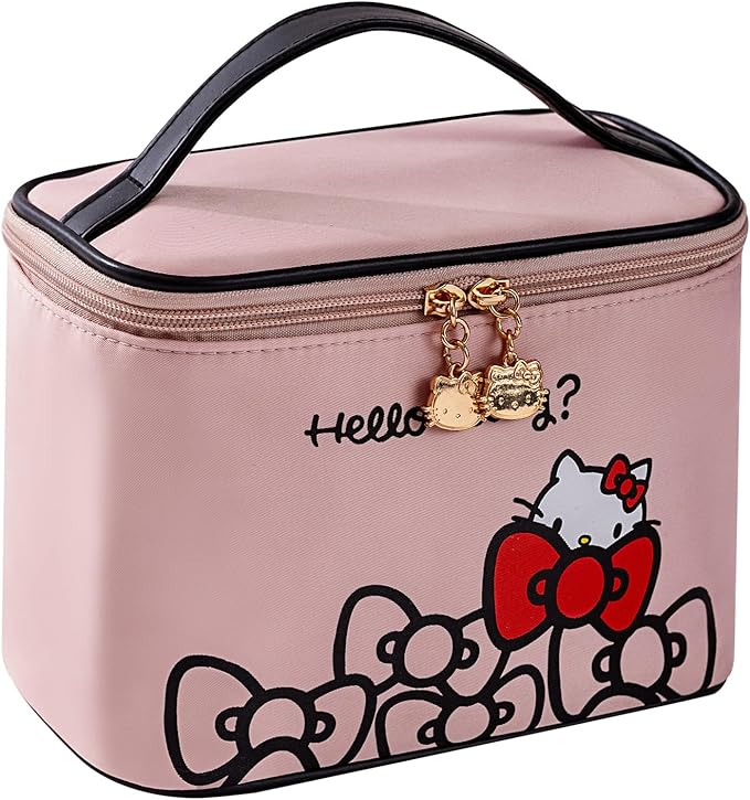 AmBealla Makeup Bag Large Waterproof Cosmetic Bags with Makeup Brush Holder, Cute Printed Makeup Organizer for Women Traveling,Portable Toiletry Bag for Girls