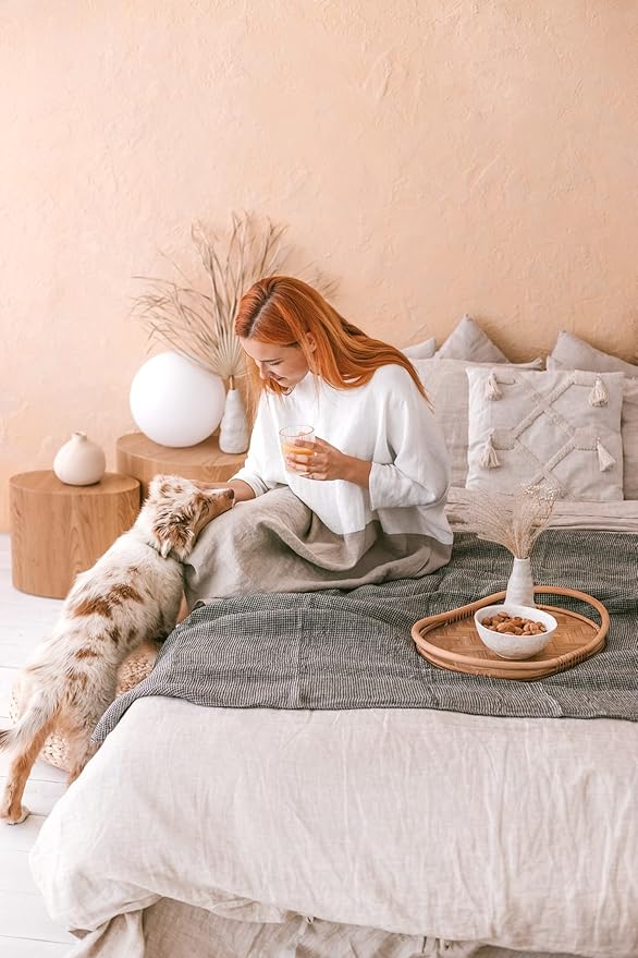 100% Linen Throw Blanket - Extra Large Bath Towel 60x80-inch Black-Natural Waffle Flax Linen Blanket Bed Throw Lightweight Absorbent Thin Oversized Bath Sheets Towels for Adults Quick-Drying XL