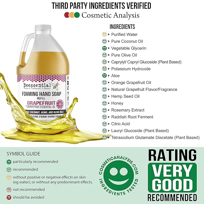 Beessential All Natural Bulk Foaming Hand Soap Refill, 64 oz Grapefruit | Made with Moisturizing Aloe & Honey - Made in the USA