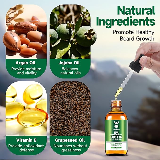 Beard Growth Oil - 5% Concentration Biotin Beard Oil for Men (2 oz) - Natural Mens Beard Oil with Argan Oil, Jojoba Oil and Vitamin, Beard Growth Softener, Moisturizer (Citrus Serenity)
