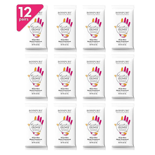 Bodipure Professional Keratin Gloves for Nail Strengthening, Moisturizing Hand Mask for Dry and Cracked Hands, Hand and Cuticle Treatment with Vegetable Keratin Cream 12 Pairs