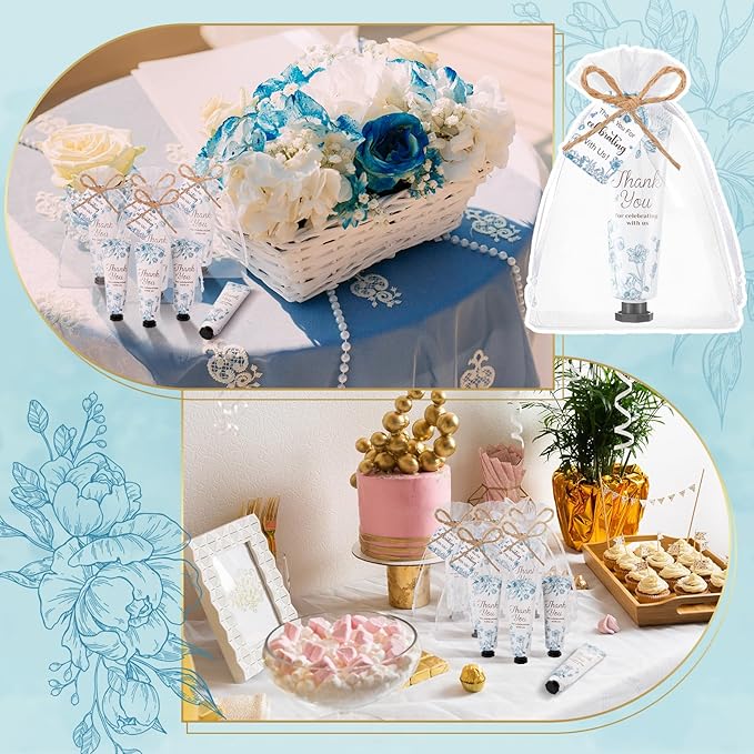 48 Sets Baby Shower Hand Cream Party Favors for Guests Gift Bulk Travel Size Hand Lotion Set for Baby Shower Wedding Christmas(Blue Flower)