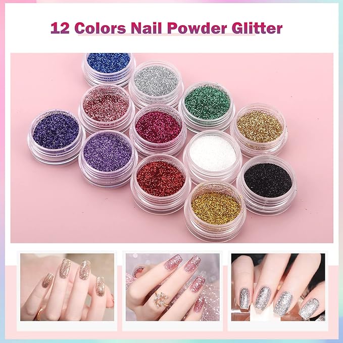 Nail Practice Hand for Acrylic Nails, Flexible Nail Hand Practice Training Kits, Rubber Fake Nail Hand to Practice Fake Nails with Nail Drill, Nail Dryer Lamp, 12 Colors Acrylic Powder Beginners Kit