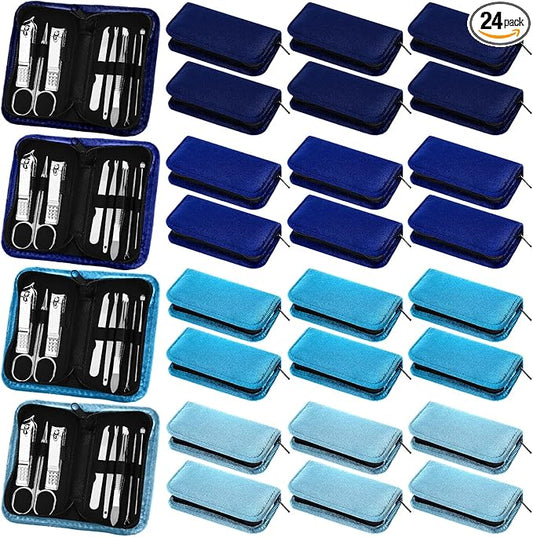 Coume 24 Sets Nail Kit Manicure Set Bulk with Zipper Professional Nail Clippers 8 in 1 Stainless Steel Nail Care Tools with Luxurious Travel Case Gifts for Men Women Friends Colleagues (Blue Series)