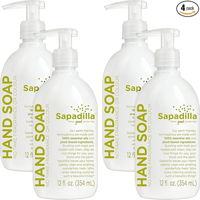 Sapadilla Liquid Hand Soap - Rosemary + Peppermint - Made with 100% Pure Essential Oil Blends, Cleansing & Moisturizing, Aromatic & Fragrant Hand Soap, Plant Based, Biodegradable, 12 Ounce (Pack of 4)