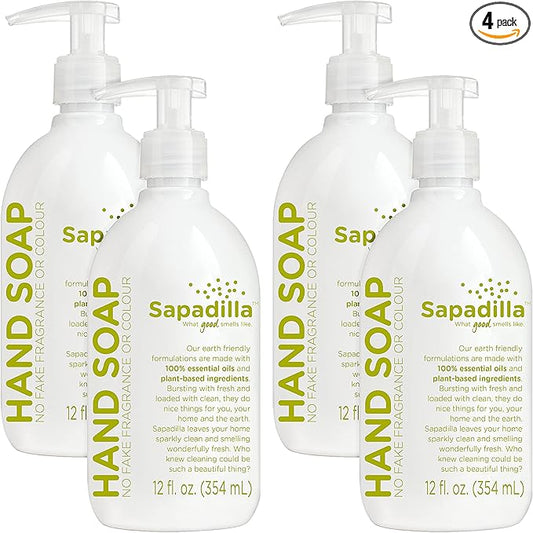 Sapadilla Liquid Hand Soap - Rosemary + Peppermint - Made with 100% Pure Essential Oil Blends, Cleansing & Moisturizing, Aromatic & Fragrant Hand Soap, Plant Based, Biodegradable, 12 Ounce (Pack of 4)