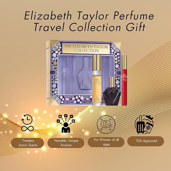 Elizabeth Taylor Fragrance Collection Eau de Toilette 3-Piece Set for Women (White Diamonds, Passion, White Diamonds En Rouge)