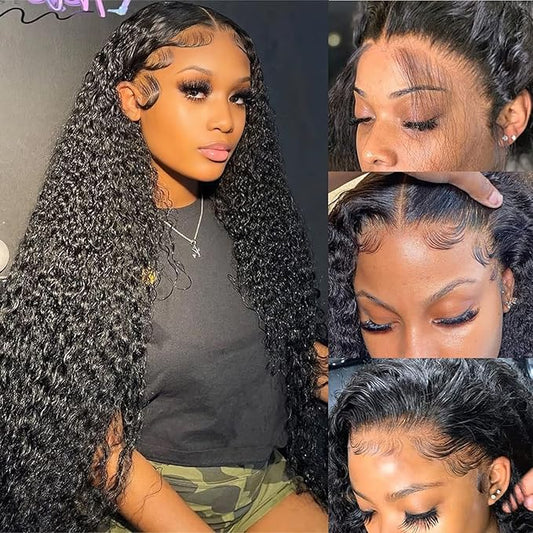 13x4 HD Lace Front Wigs Human Hair Deep Wave Lace Front Wigs Human Hair Water Curly Lace Frontal Wigs Pre Plucked With Baby Hair 180% Density Human Hair Wigs For Women 18 inch