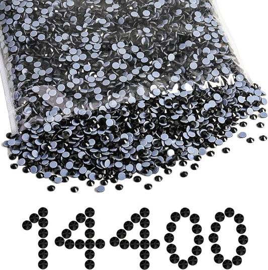 Beadsland Hotfix Rhinestones Bulk, 14400PCS Crystal Hot Fix Rhinestones for Crafts Clothes DIY Decoration, Black, SS10, 2.7-2.9mm