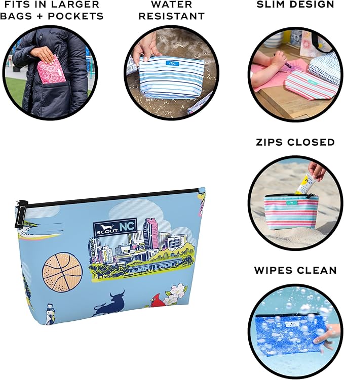 SCOUT Twiggy Makeup Bag, Slim Water-Resistant Pouch Zips Shut, Wipes Clean, Packs Easily