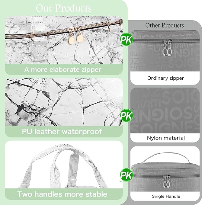 Nail Polish Organizer Hold 40+ Bottles & Nail Lamp, Storage Case Double-Layer Bag with Sturdy Handle (WHITE)