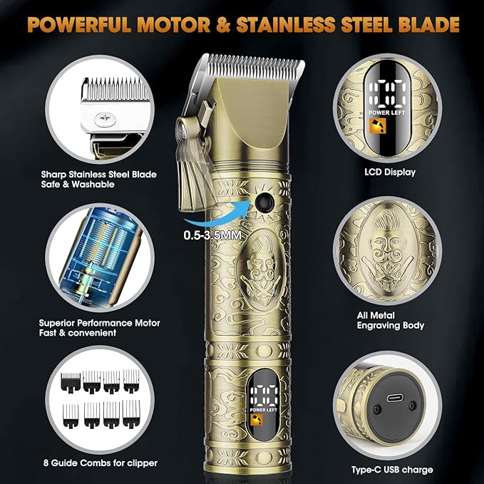 Professional Hair Clippers for Men,3 in 1 T-Blade Trimmer,Nose Hair Electric Shavers,Cordless Barber Clippers, Bald Hairdressing and Razor Shavers Set Hair Cutting Kit Gift for Men