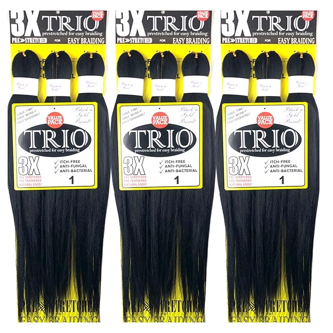 BNG 3X Pre-Stretched Braiding Hair, 28" Professional Itch Free Synthetic Fiber Braids Hair Extensions for Easy Braid, 3 PACKS (9 bundles), (#1B Off Black)