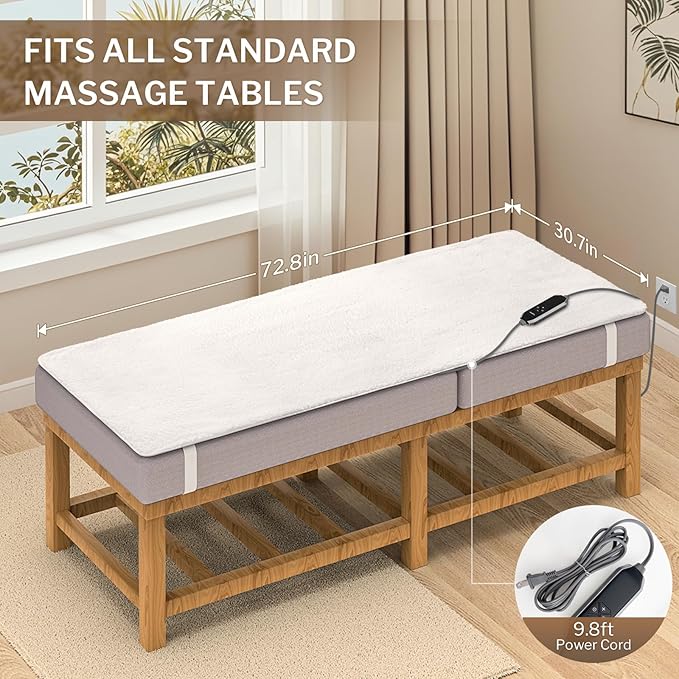 HOMLYNS LuxeHeat Massage Table Warmer Heating Pad, 30" x 72" Soft Fleece Professional Massage Therapy Bed Warmer with 10 Heat Settings, 1-9 Hours Auto Off, Rapid Heating