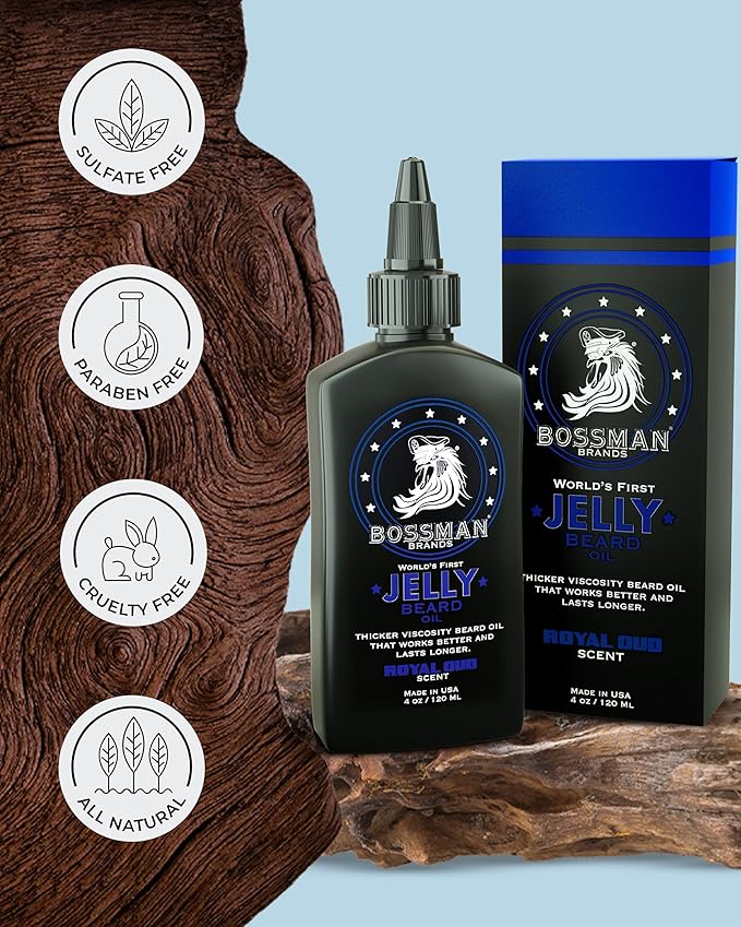 Bossman Jelly Beard Oil for Men & Beard Balm for Men Combo - Royal Oud Scent