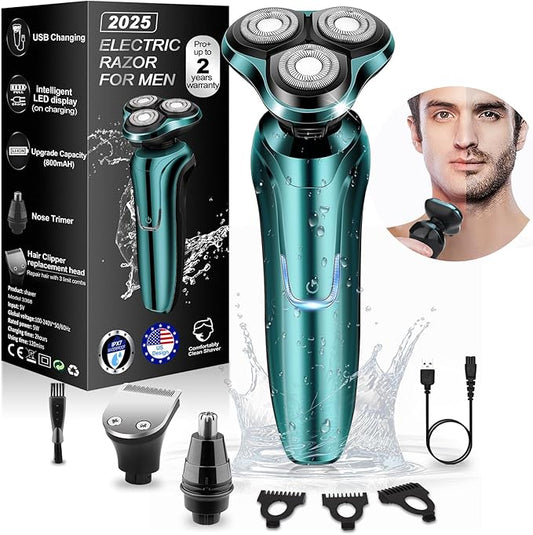 Electric Razor for Men, Men's Rotary Shavers, Waterproof, Wet and Dry Rechargeable Electric Shaver for Men's Faces with a Cordless and Floating Head,Portable Travel Razor,an Ideal Gift for Men