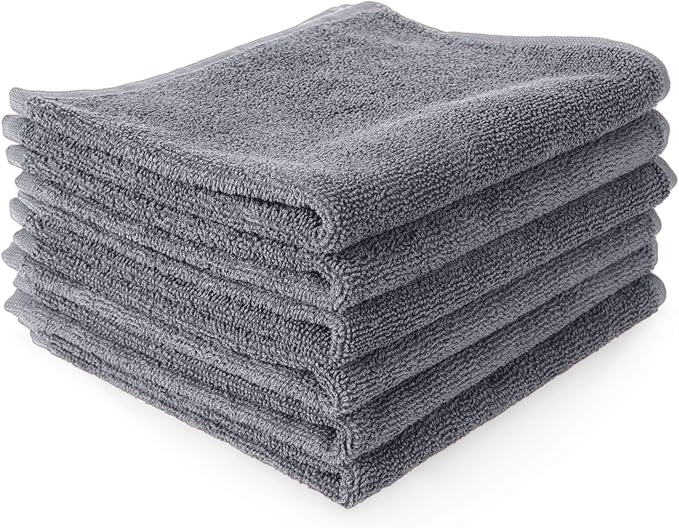 RosenSoft Oversized Wash Clothes-16x14 in Extra Large Wash Cloths for Body and Face, Hand Gym Spa- Fingertip Towels for Bathroom, Bath Towel Set (Grey, 6)