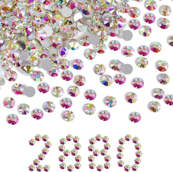 Beadsland Flatback Rhinestones Bulk,2880pcs Crystal AB Rhinestones for Nails Crafts Clothes DIY Decoration, Crystal AB, SS30, 6.3-6.5mm