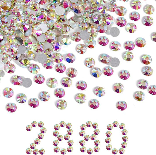 Beadsland Flatback Rhinestones Bulk,2880pcs Crystal AB Rhinestones for Nails Crafts Clothes DIY Decoration, Crystal AB, SS30, 6.3-6.5mm