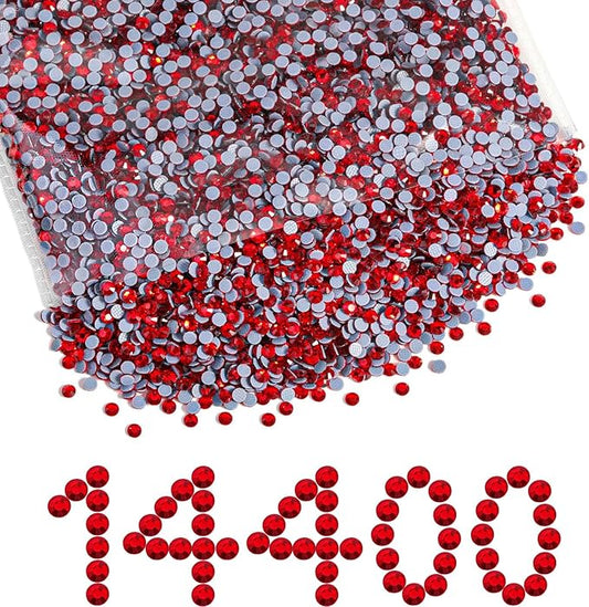 Beadsland Hotfix Rhinestones Bulk, 14400pcs Red Hot Fix Rhinestones for Crafts Clothes DIY Decoration, Light Siam, SS10, 2.7-2.9mm