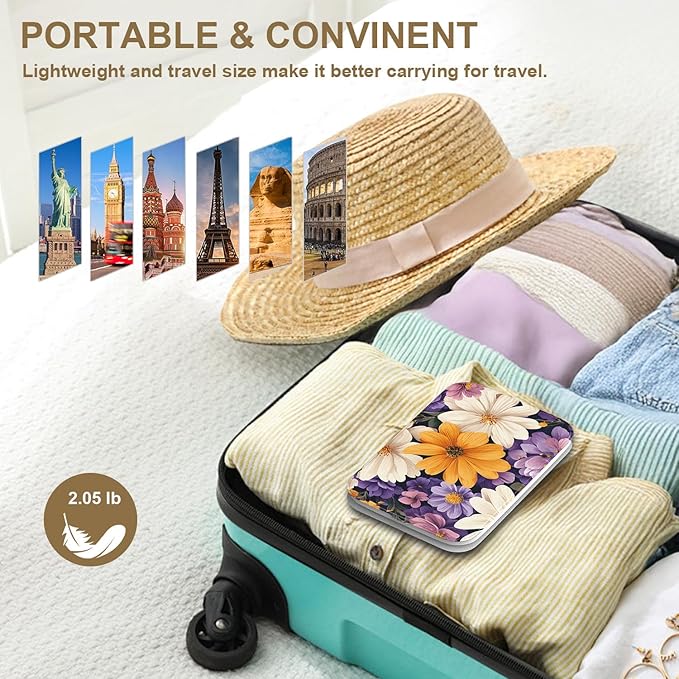 Mocado Travel Makeup Mirro with Lights, 360° Rotation Lighted Makeup Mirror, Portable Mirror with 10x Magnification, 3 Color Lightings, Dimmable Touch Screen, Tabletop Light up Mirror(Sun Daisy)